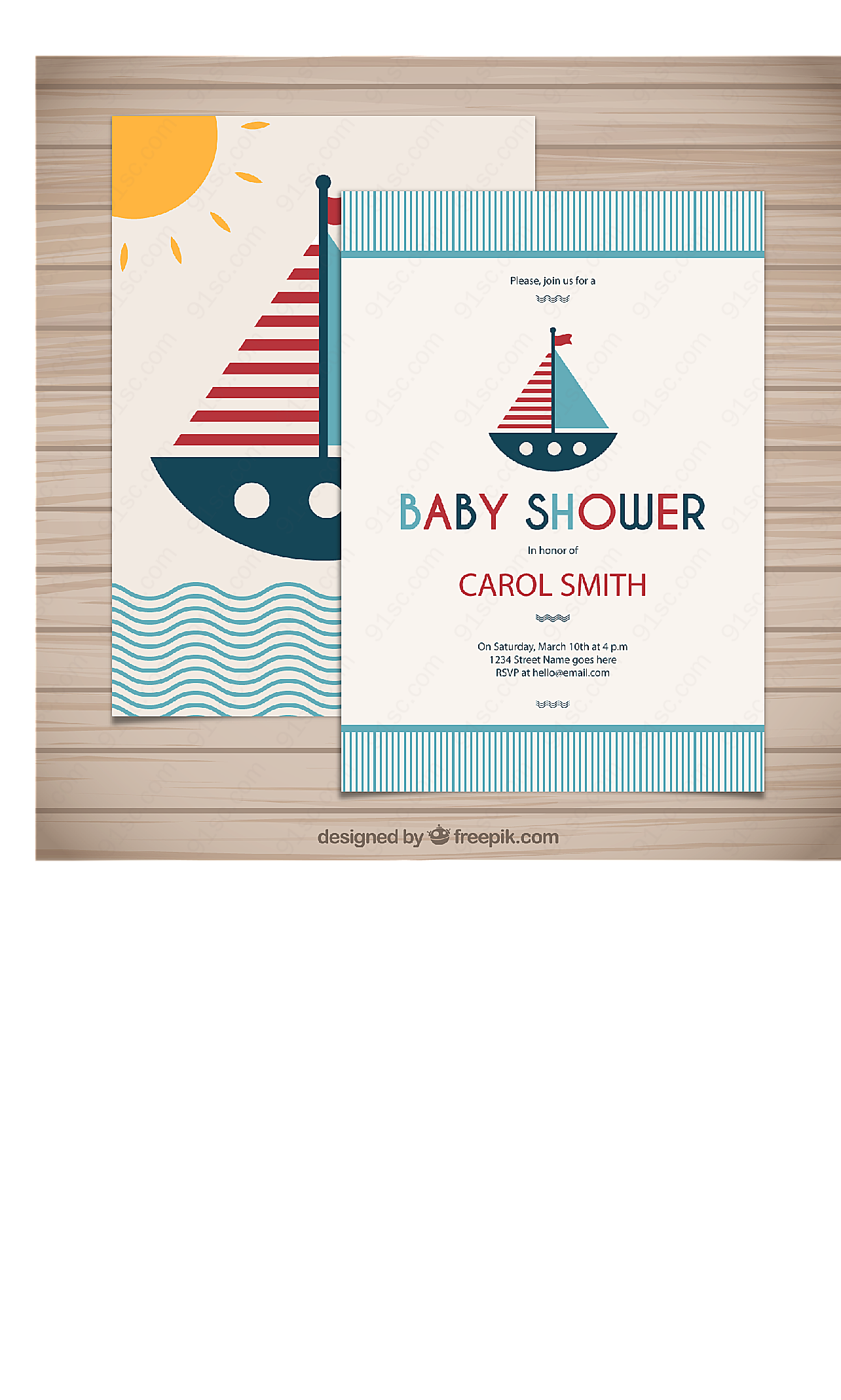 帆船迎婴派对卡片矢量名片卡片