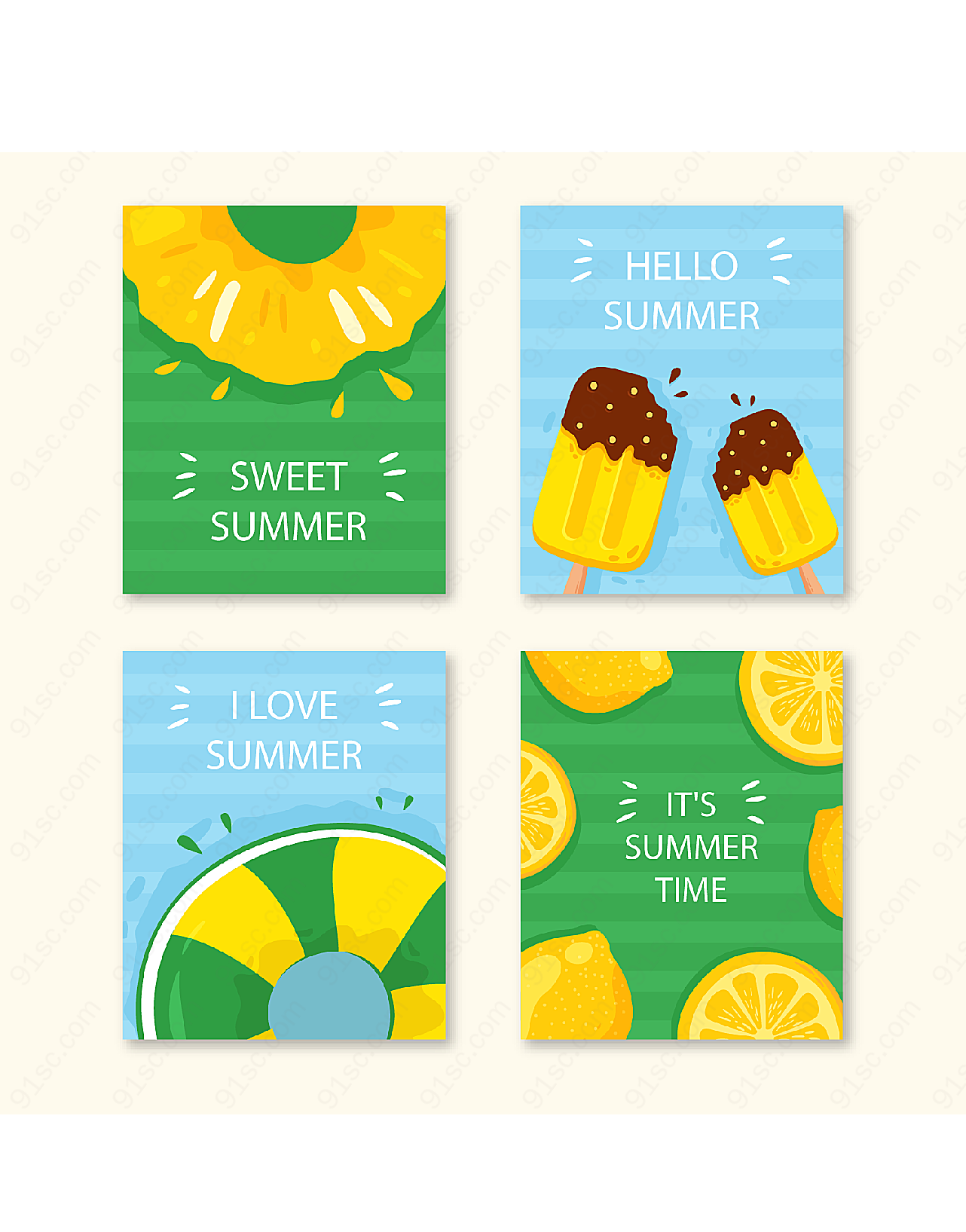4款彩色夏季卡片矢量名片卡片