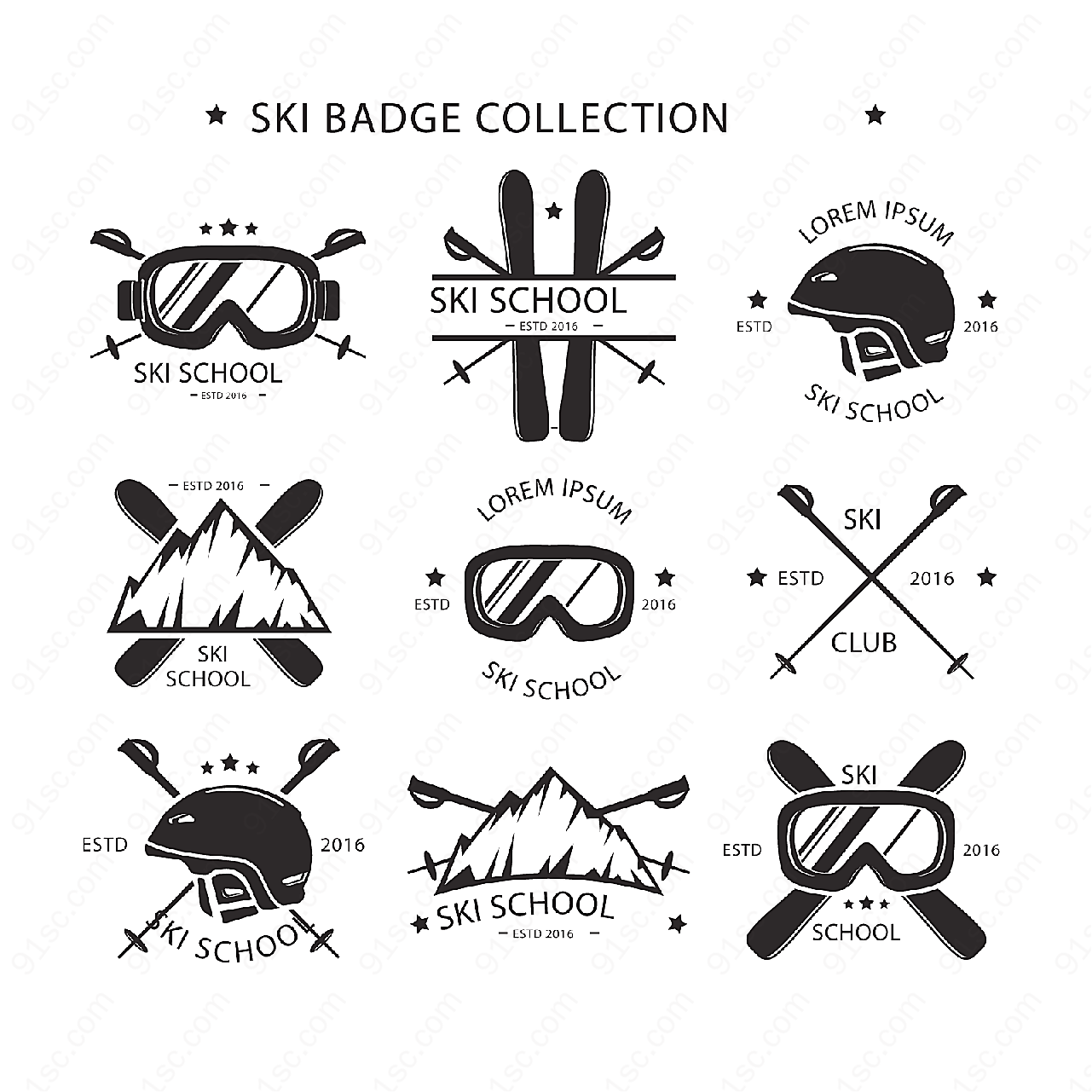 老式滑雪标志矢量logo图形