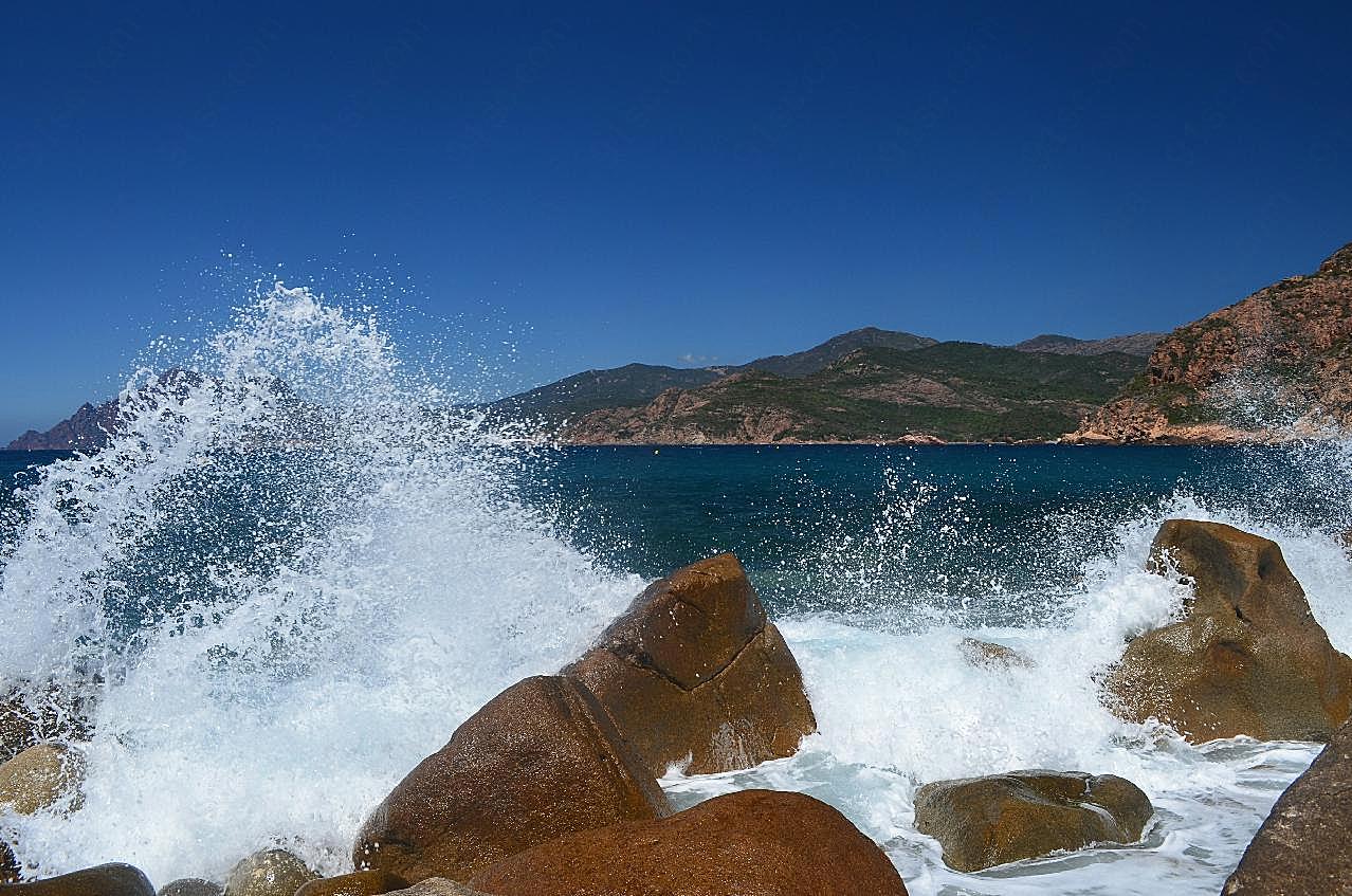 海浪岩石图片自然风景