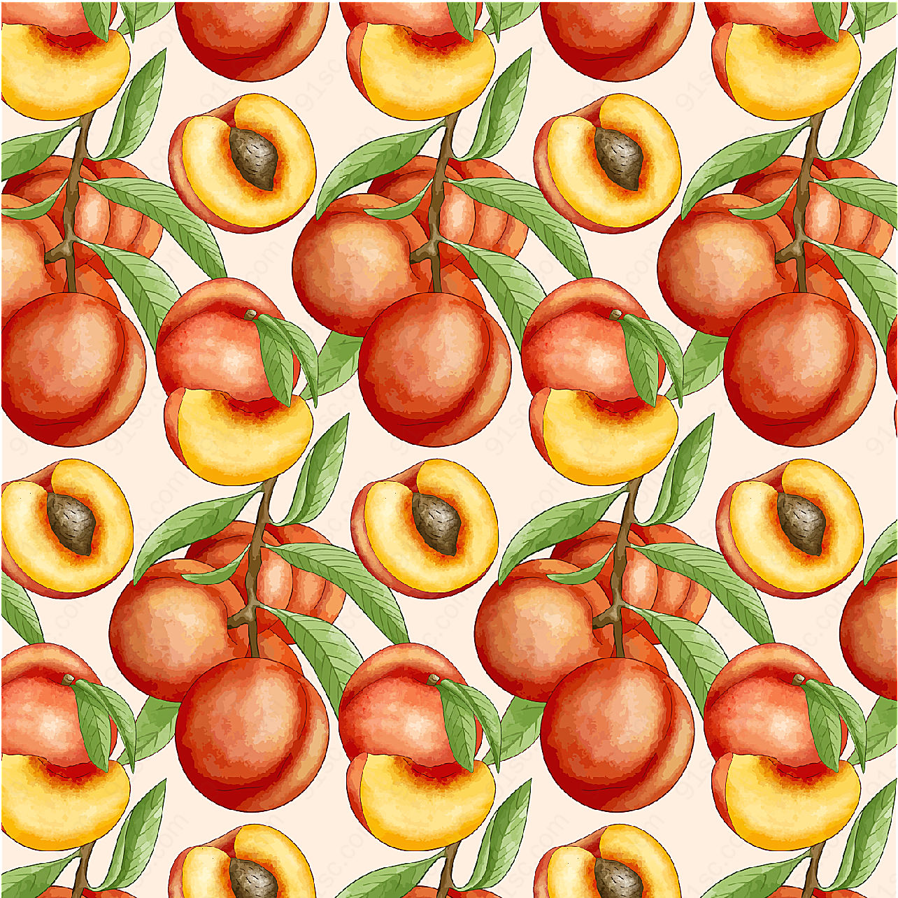 手绘水彩桃子矢量背景图矢量食品果蔬