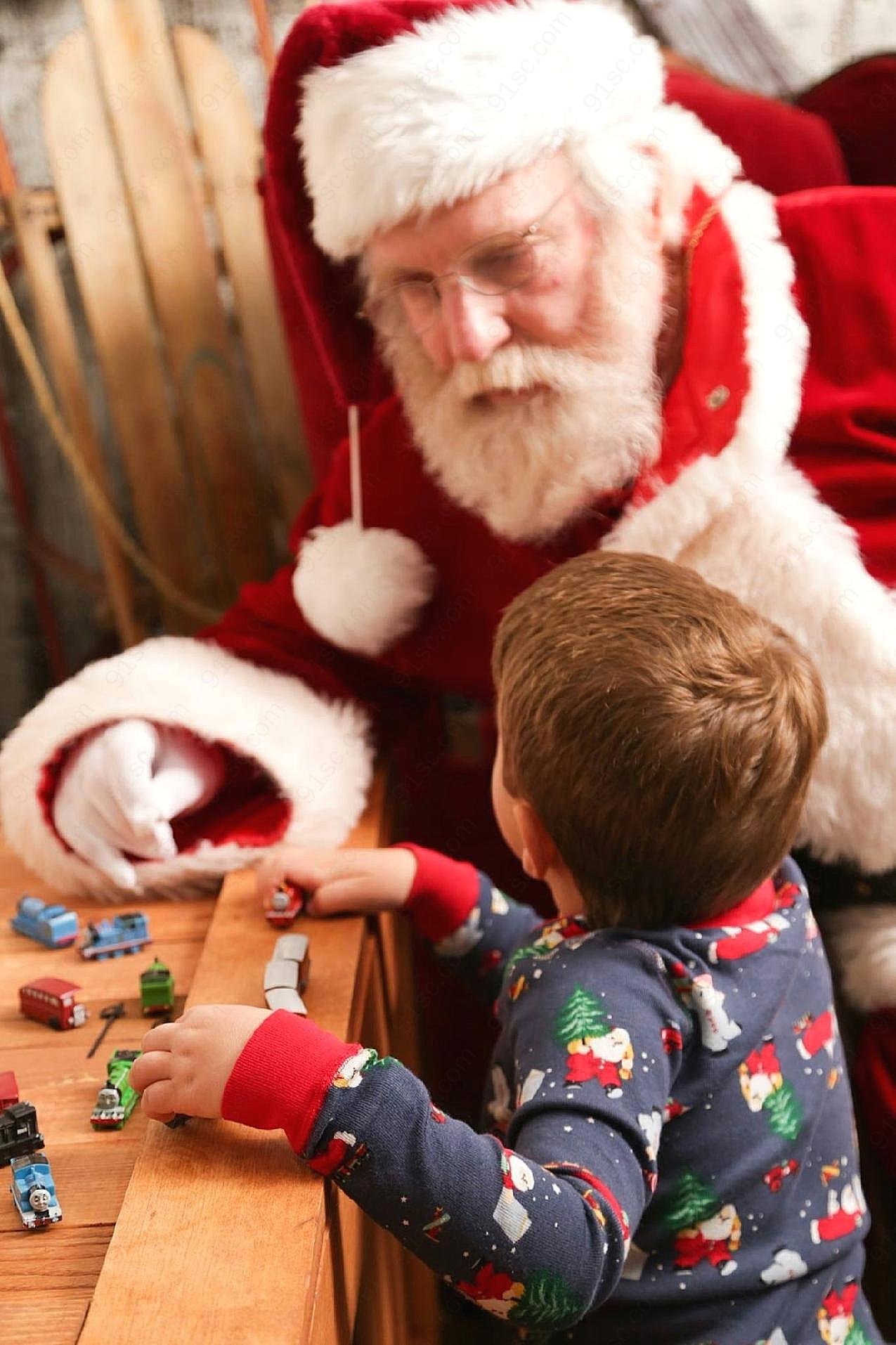 圣诞老人和孩子图片高清摄影