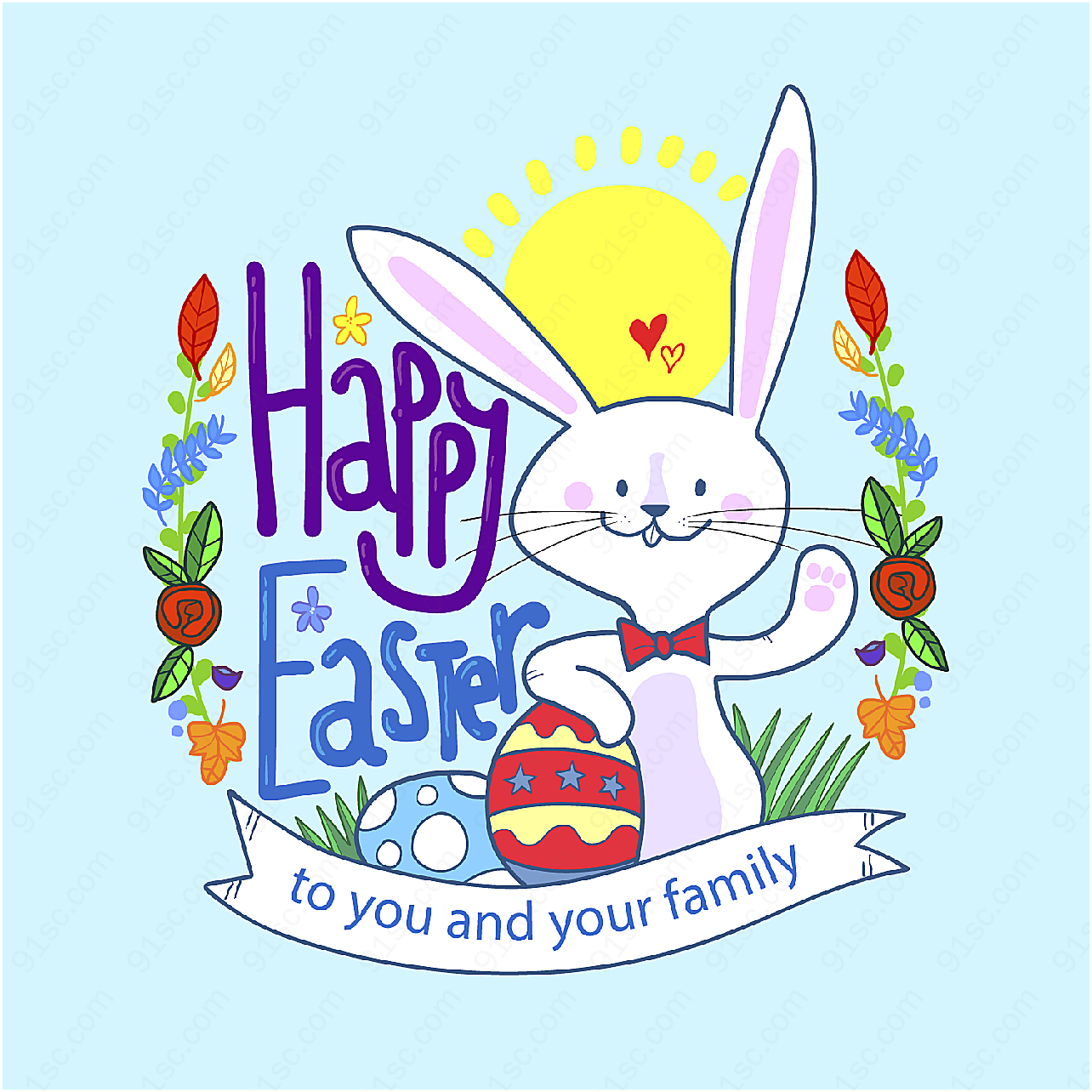 彩绘复活节彩蛋兔子矢量节日其它