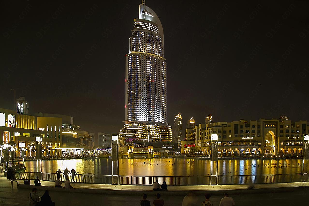 迪拜灯光夜景图片空间摄影