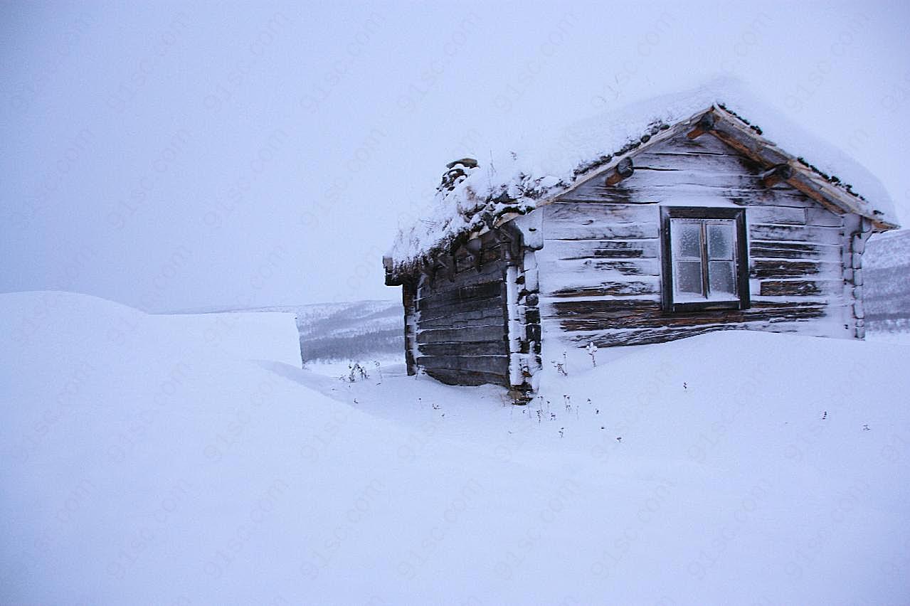 寒冬雪地木屋图片雪景