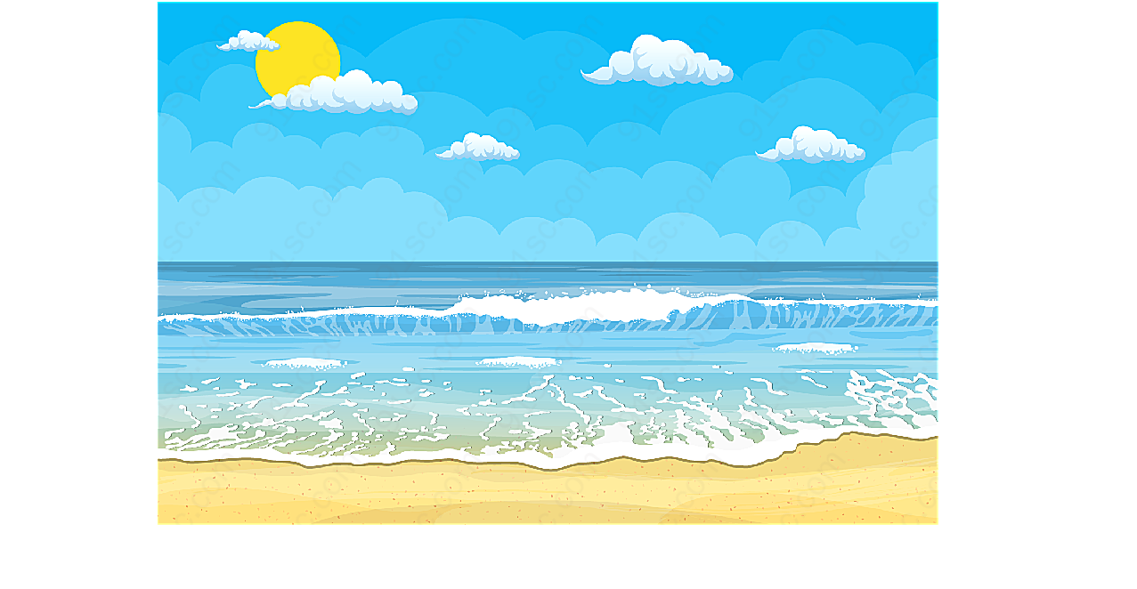 夏季大海沙滩风景矢量自然风景