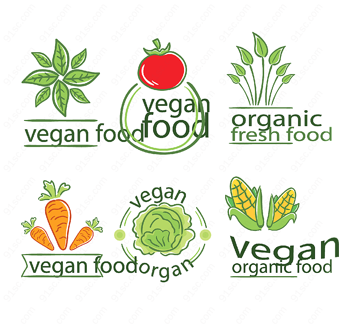 素食蔬菜标签label矢量