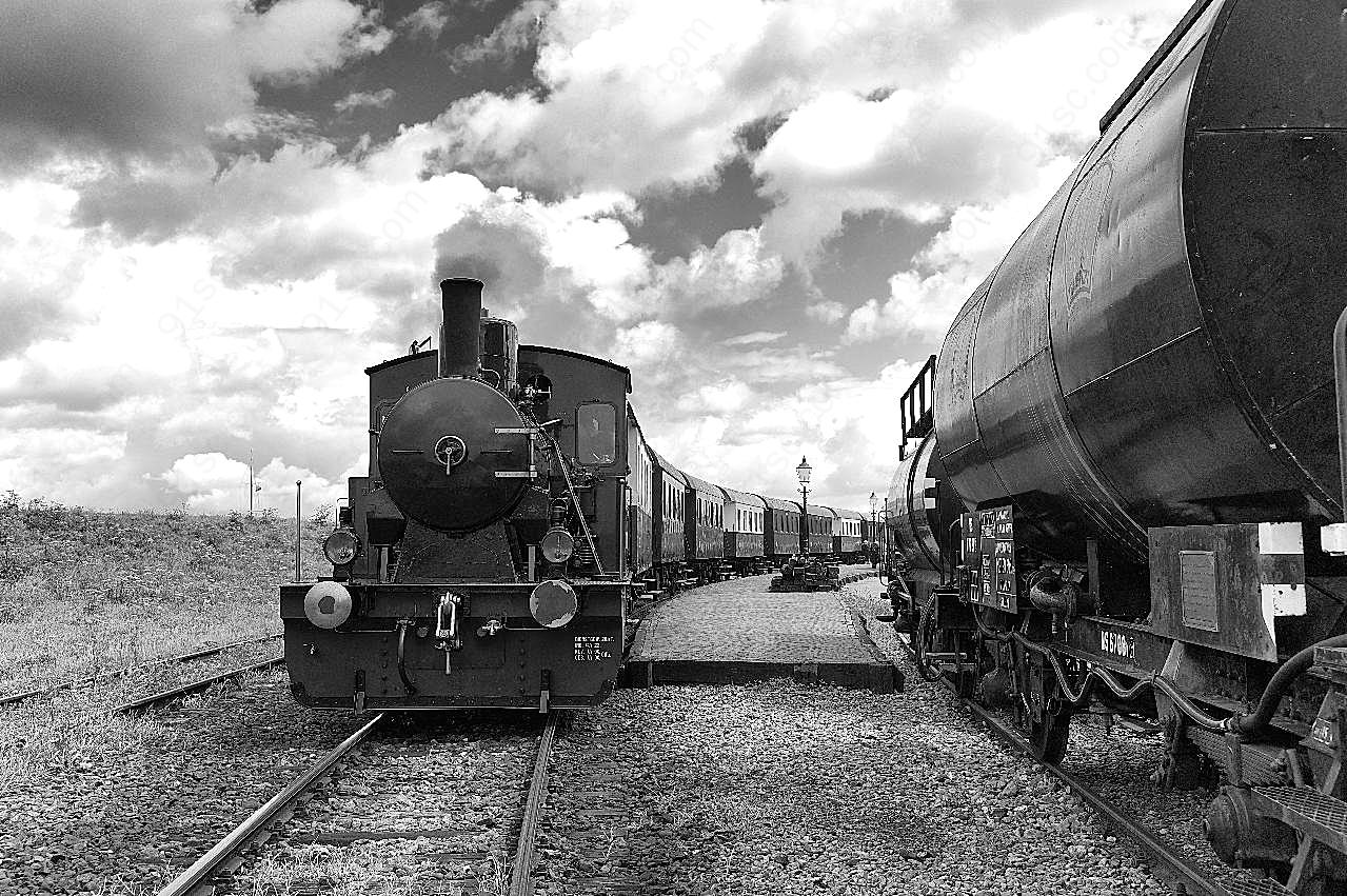 老式蒸汽火车黑白图片摄影运输