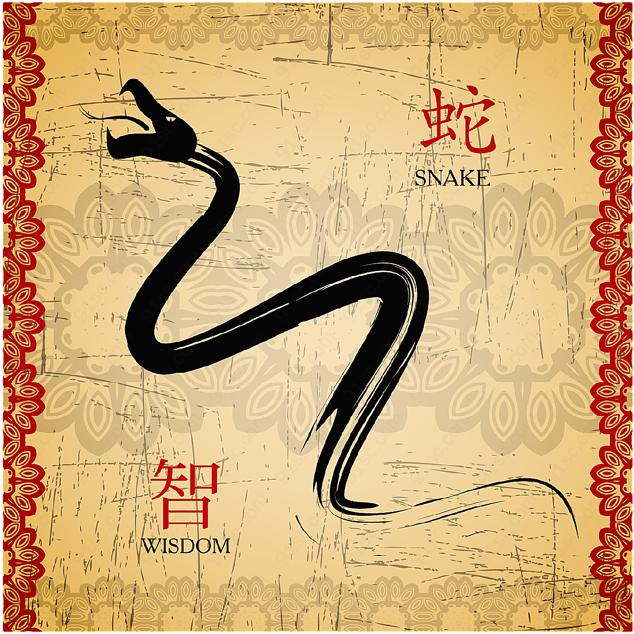 复古背景蛇年logo矢量春节