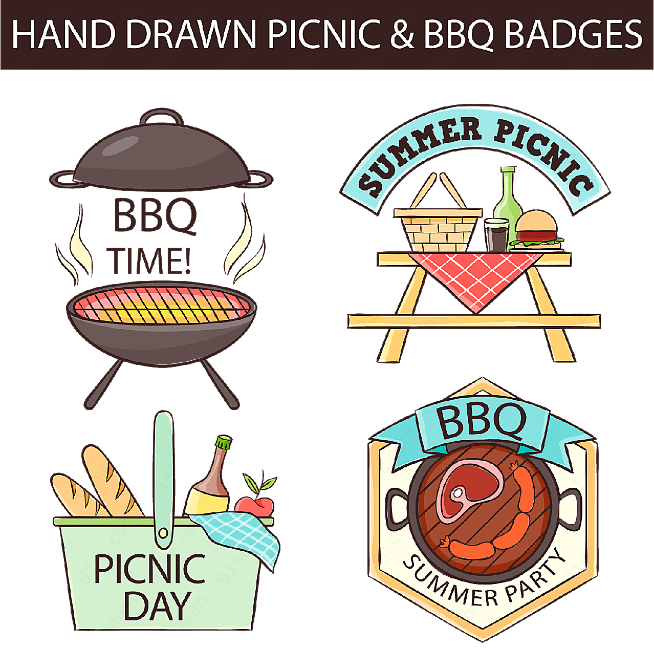 烧烤和野餐徽章矢量徽章图形