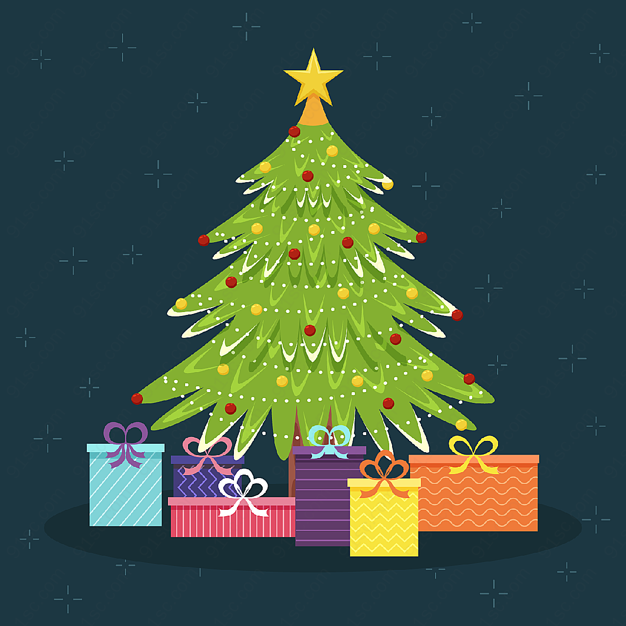 圣诞树和礼物矢量圣诞节