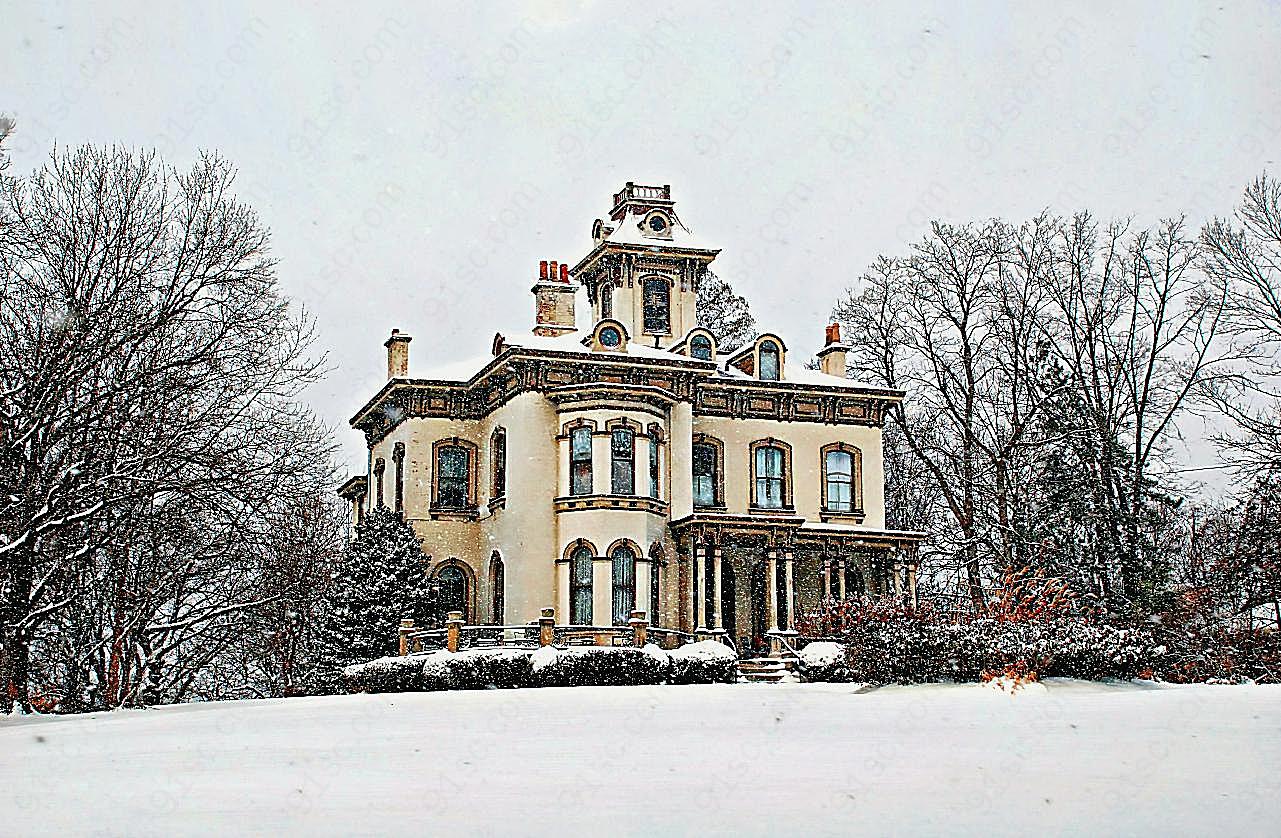 雪景别墅图片建筑