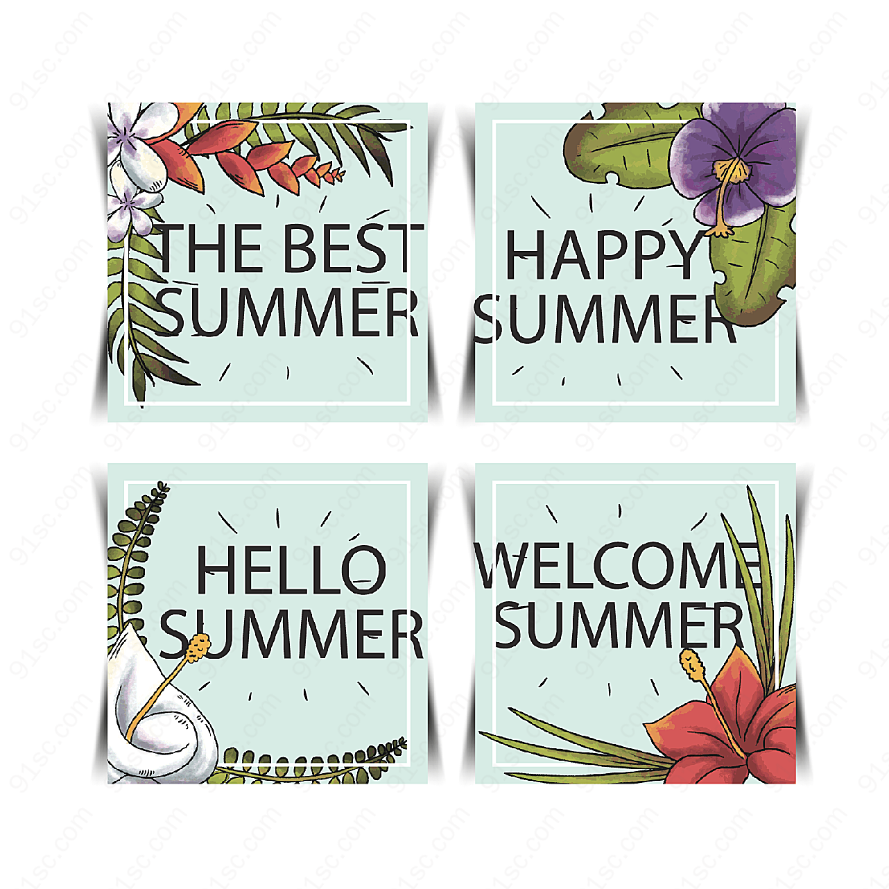 夏季花卉卡片矢量名片卡片