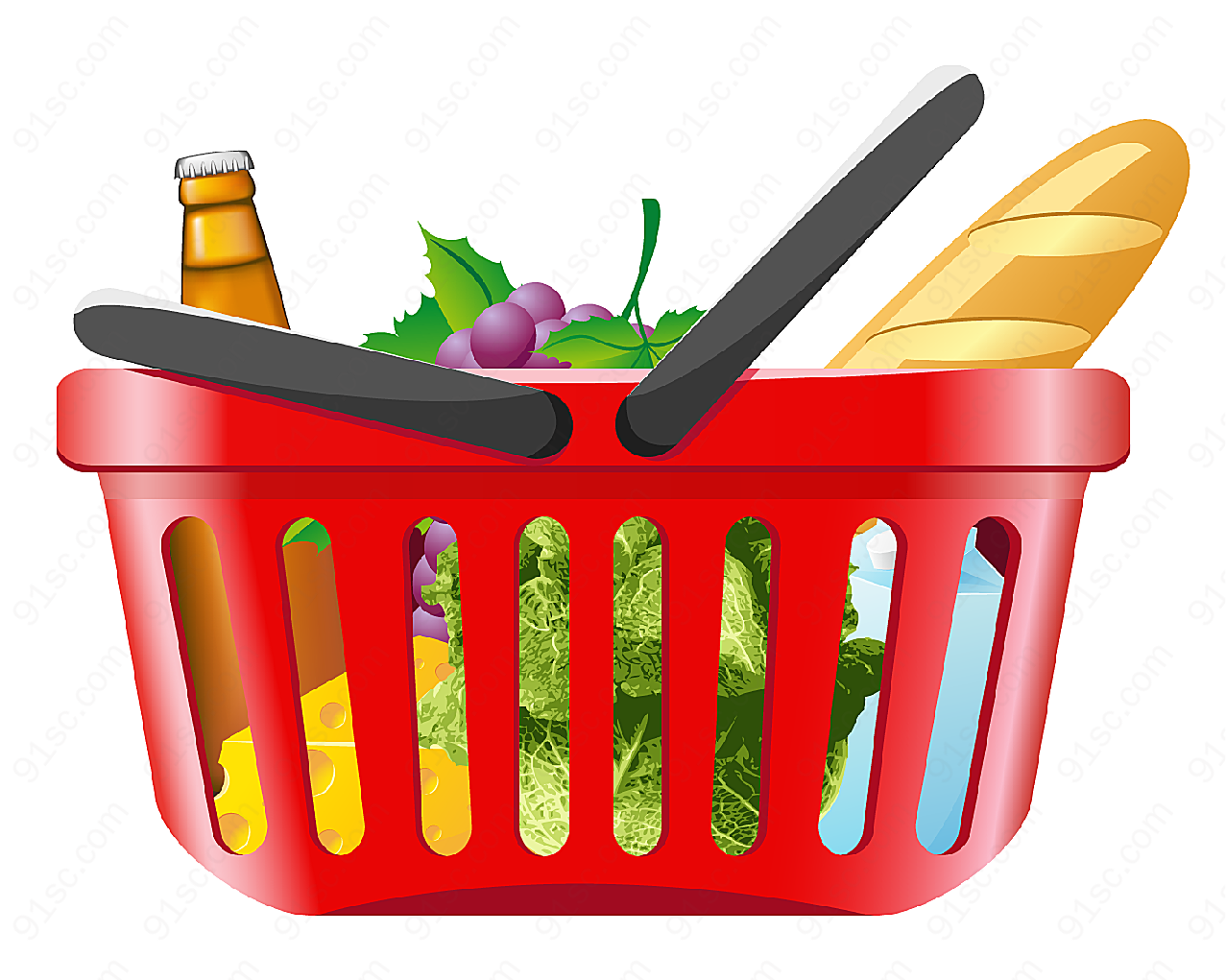 蔬果和购物筐矢量食材