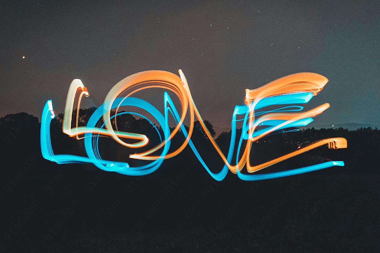love荧光艺术字图片摄影