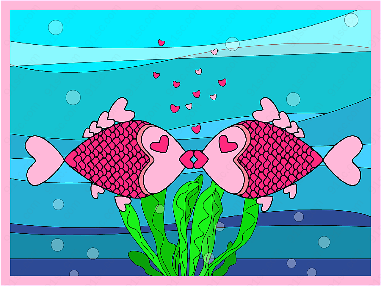 卡通接吻鱼矢量矢量卡通动物