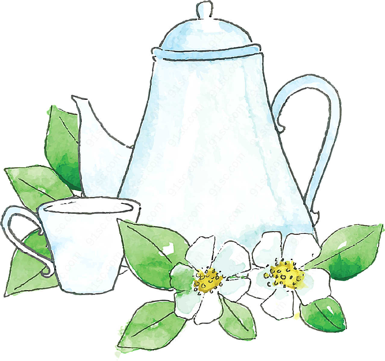秋季养生茶壶矢量饮品
