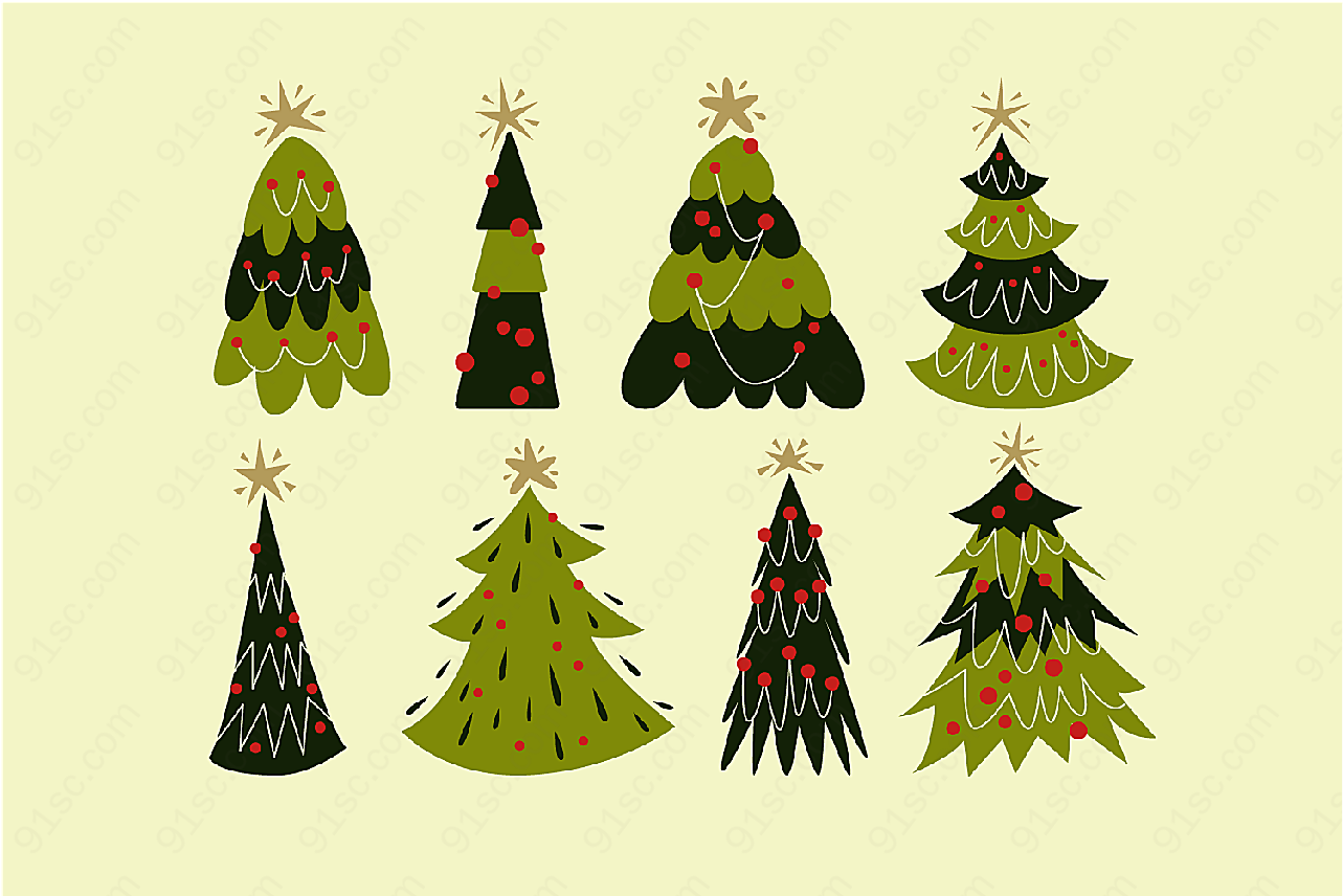 彩绘松树矢量圣诞节