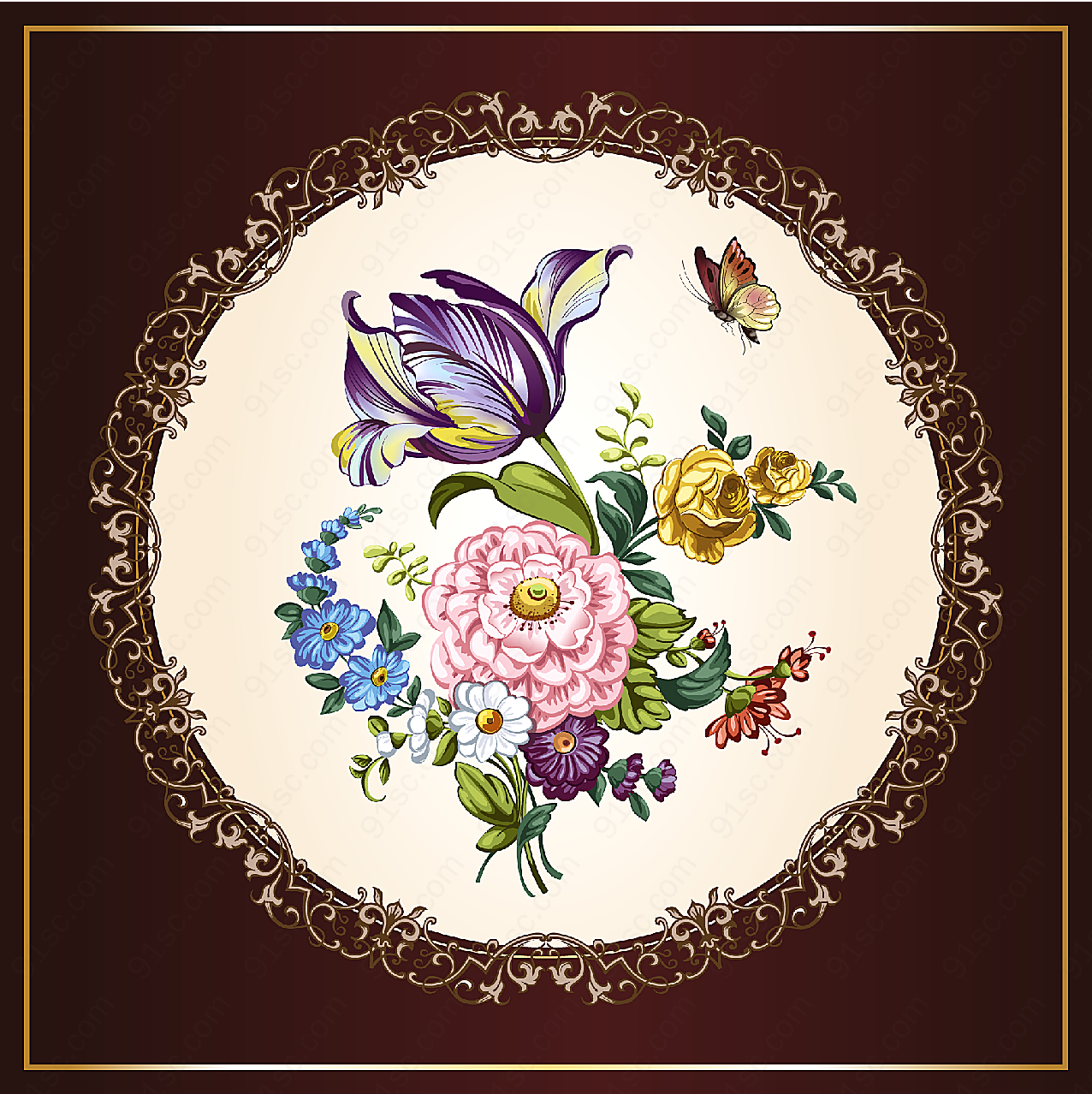 美古典花卉矢量插画