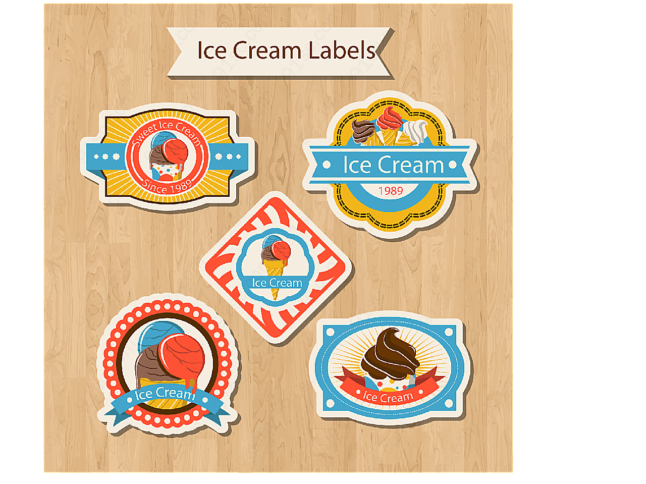 夏季冰淇淋标签label矢量