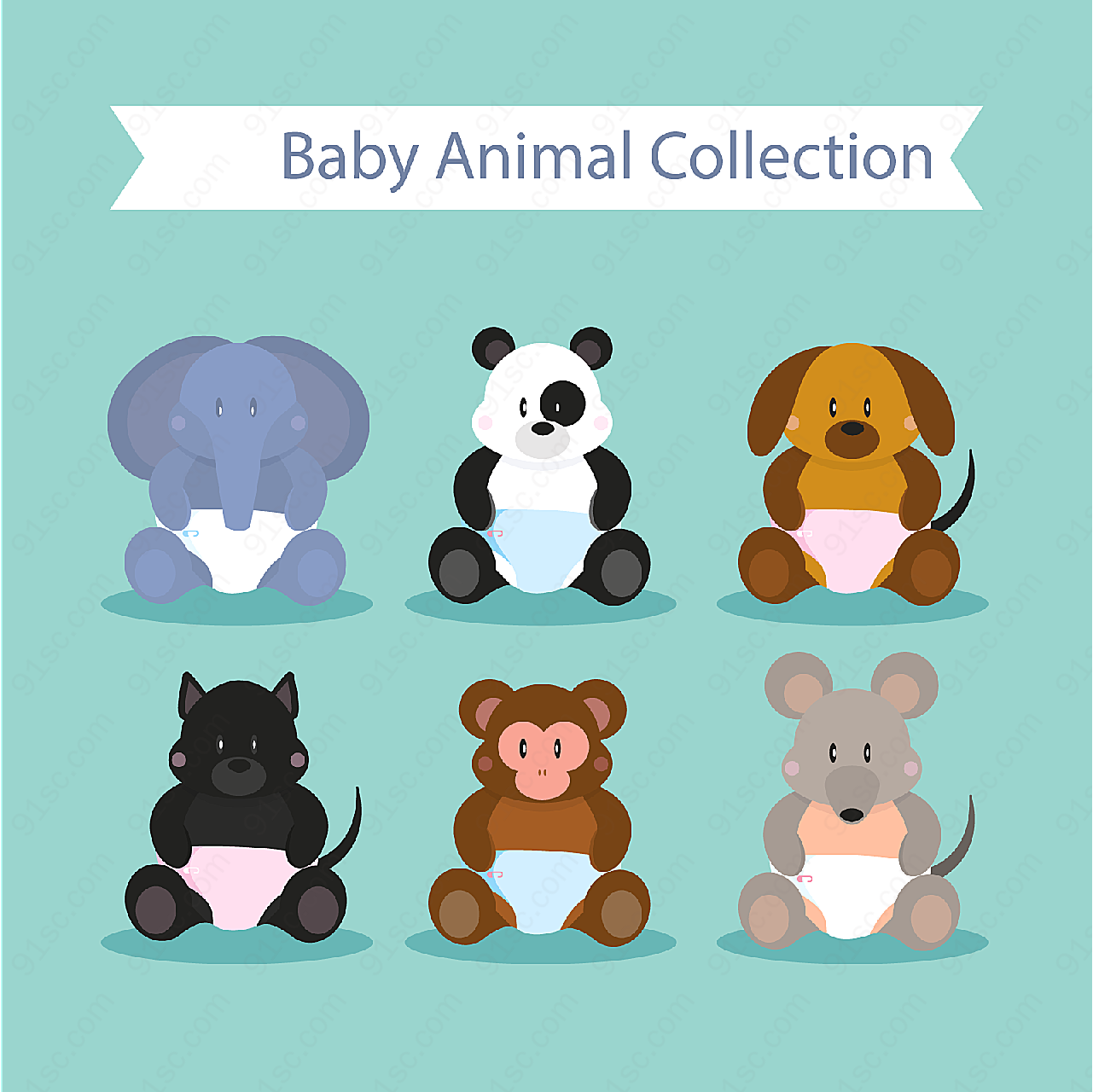 坐姿动物宝宝矢量卡通动物
