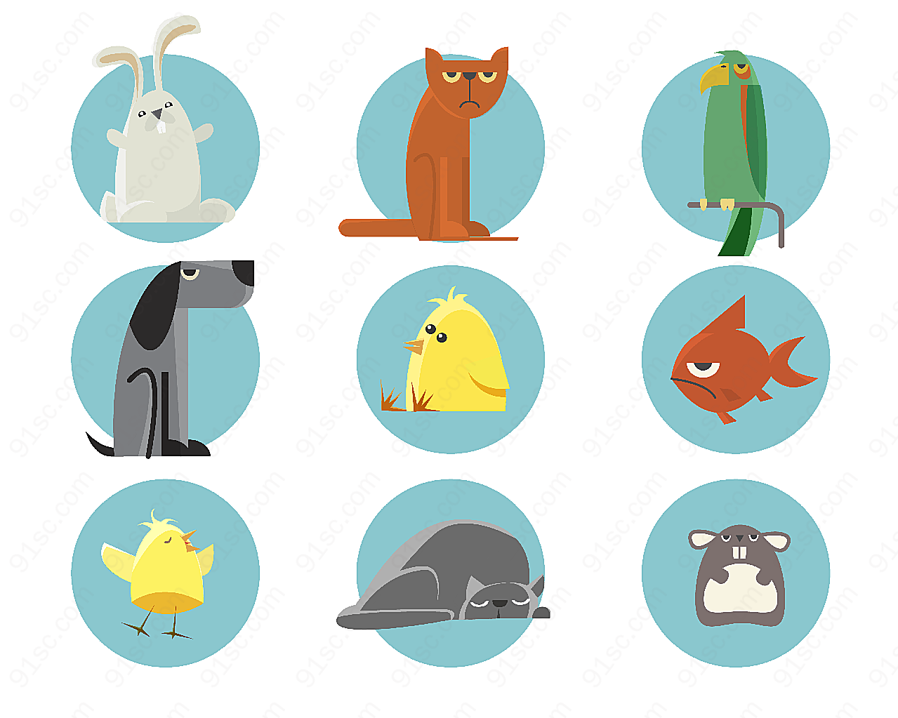 圆形动物设计矢量矢量卡通动物