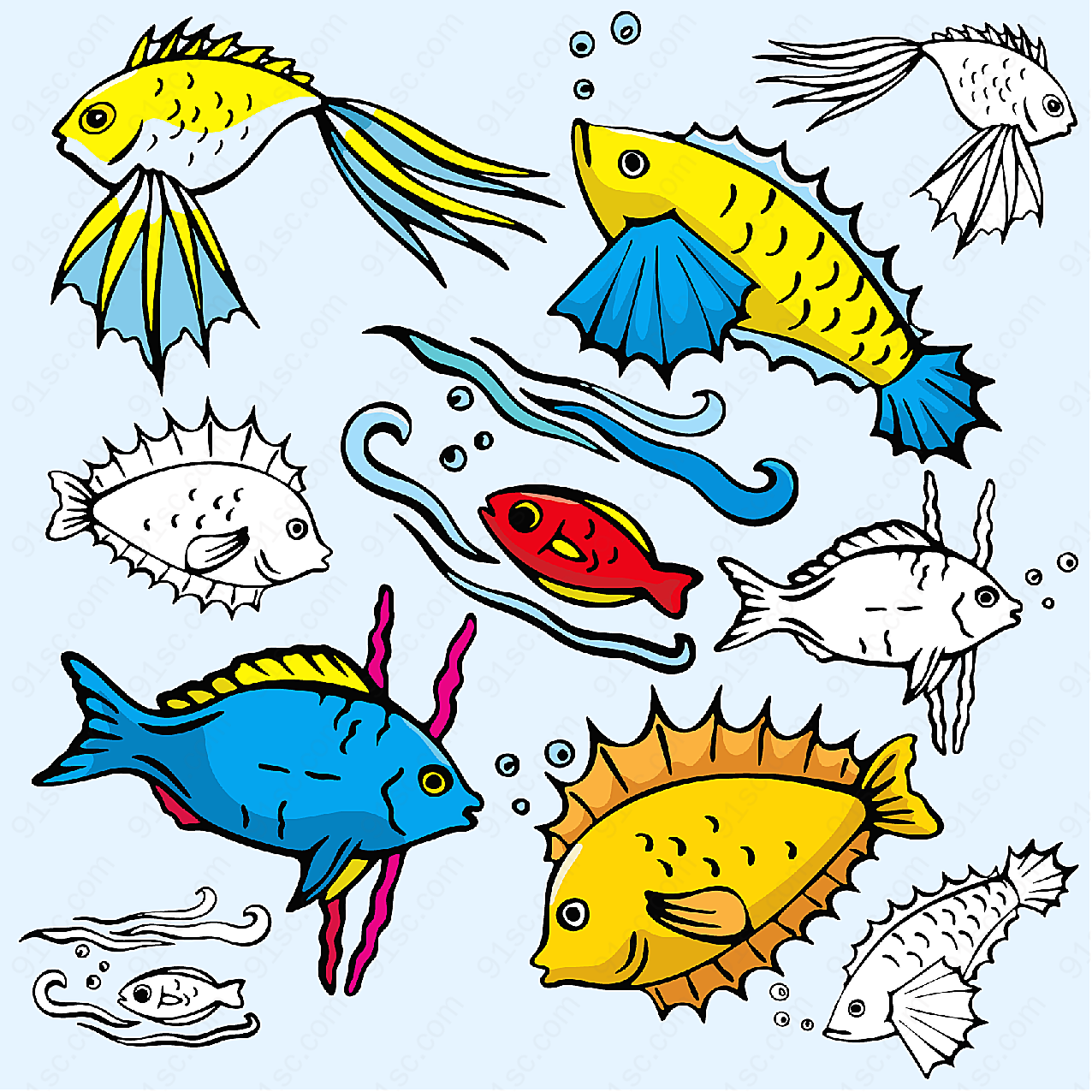 各种卡通鱼类矢量卡通动物