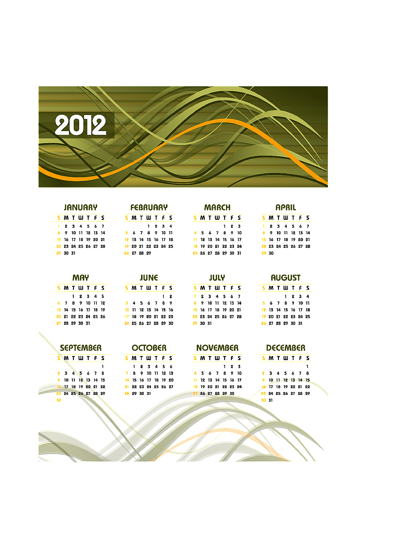 2012年历年历日历矢量