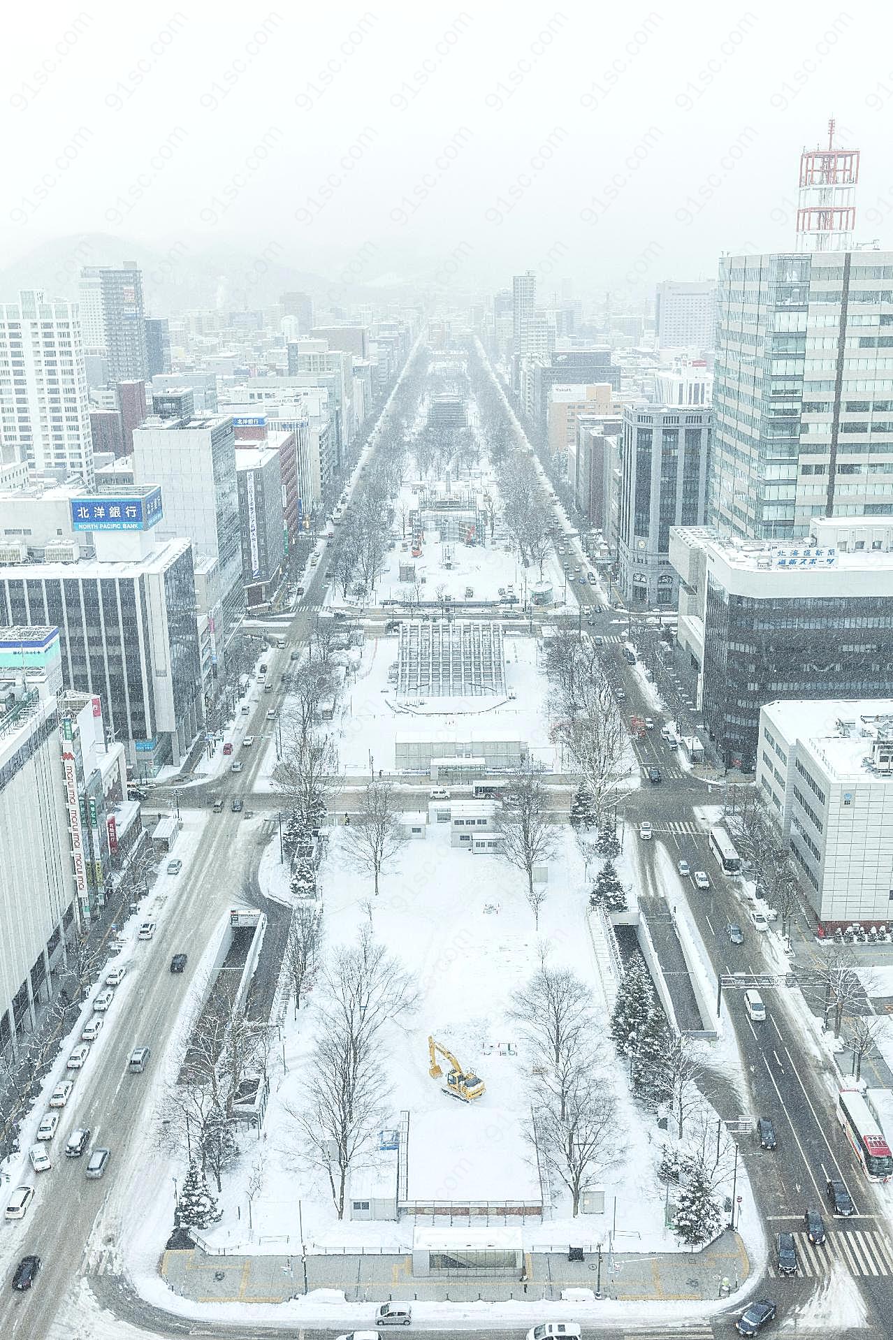 日本街道冬季风景图片城市景观