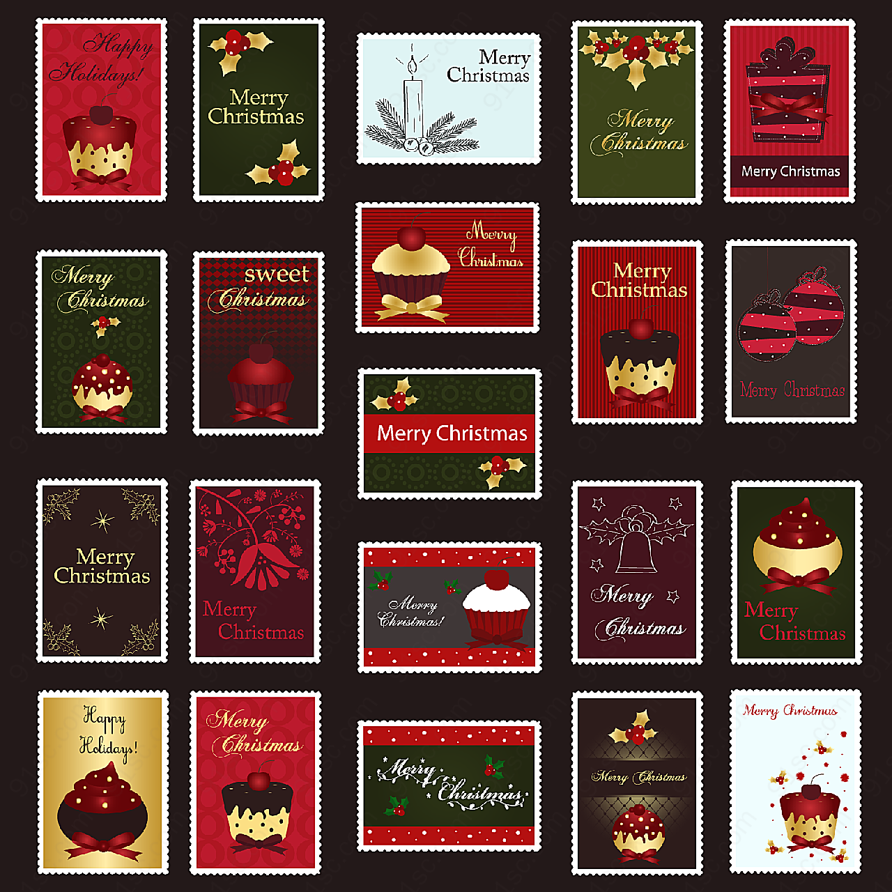 圣诞主题邮票矢量圣诞节
