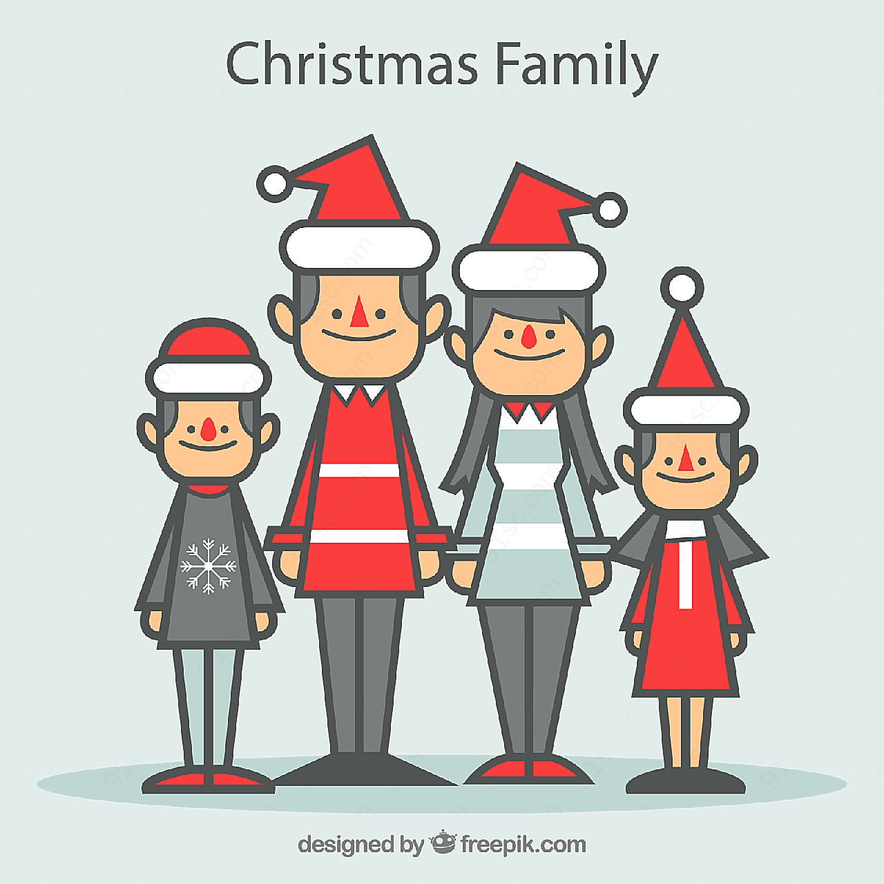 卡通圣诞家庭矢量矢量生活人物