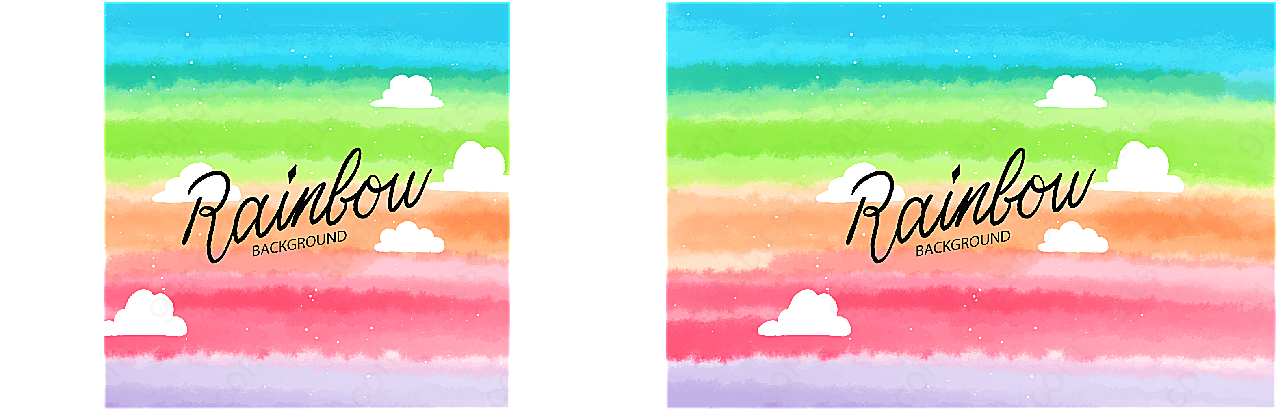 水彩绘彩虹云朵矢量背景