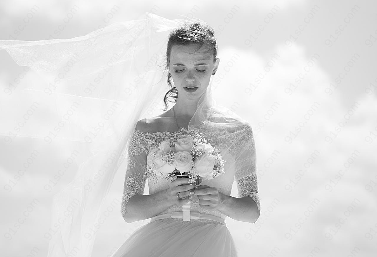 个人婚纱黑白写真图片摄影