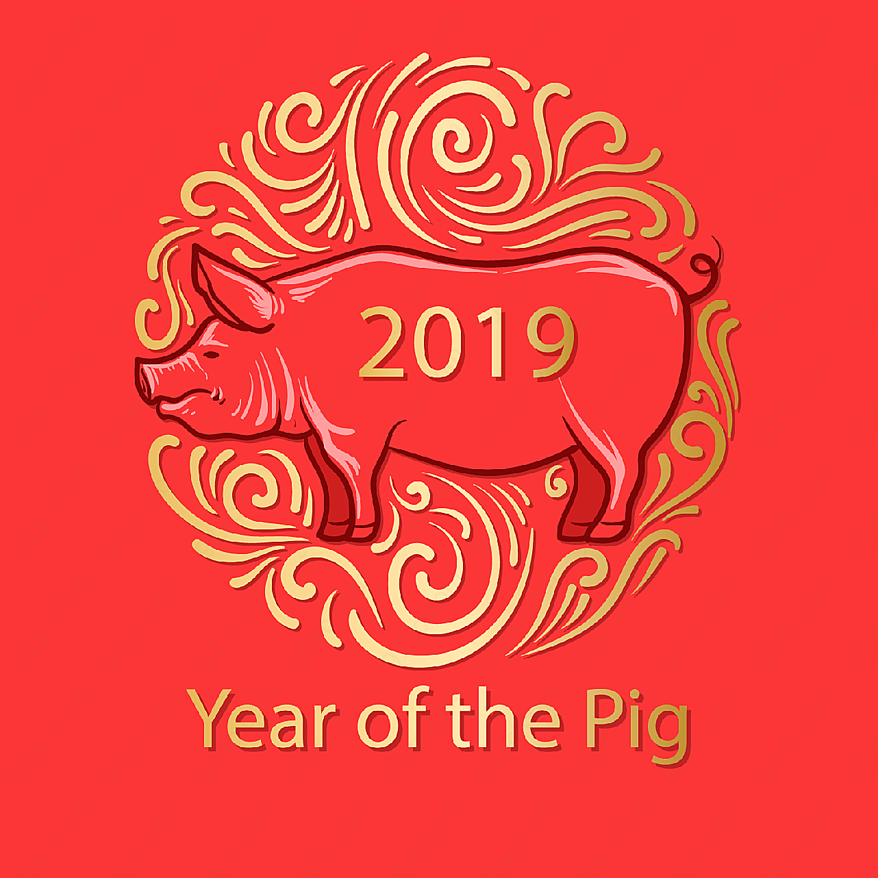 新年装饰猪元素矢量春节