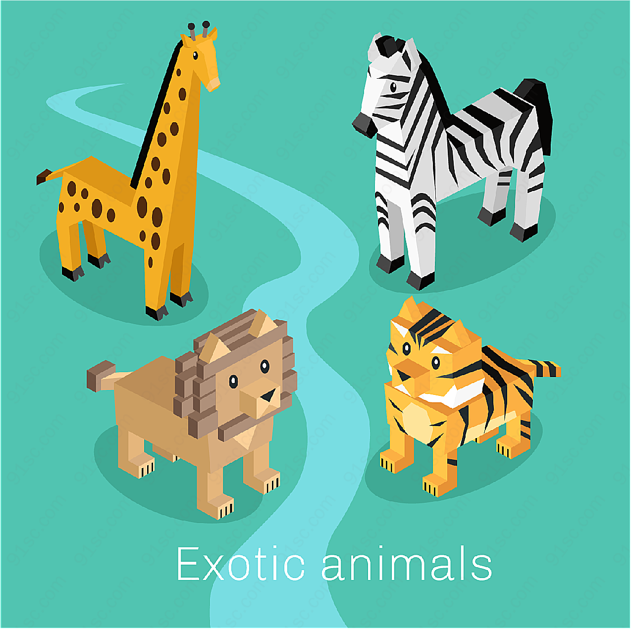 几何立体卡通动物动物动物矢量卡通动物