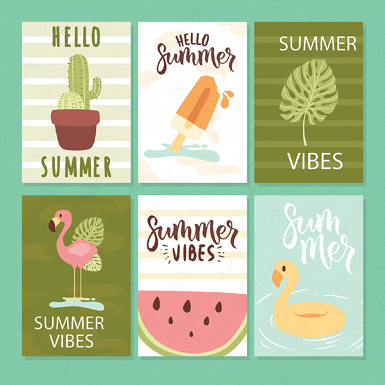 手绘夏季元素卡片矢量名片卡片