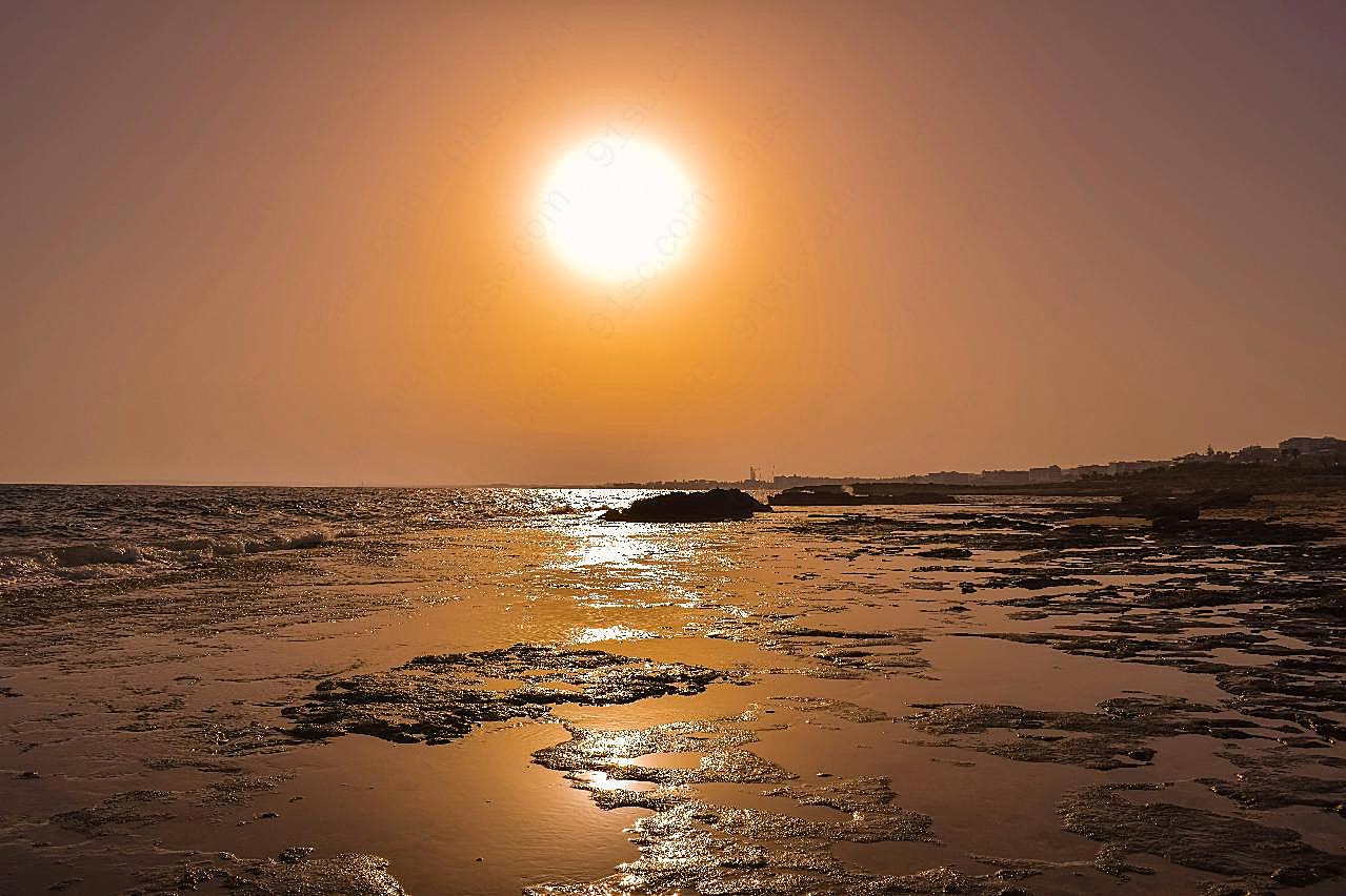 黄昏海滩图片夕阳