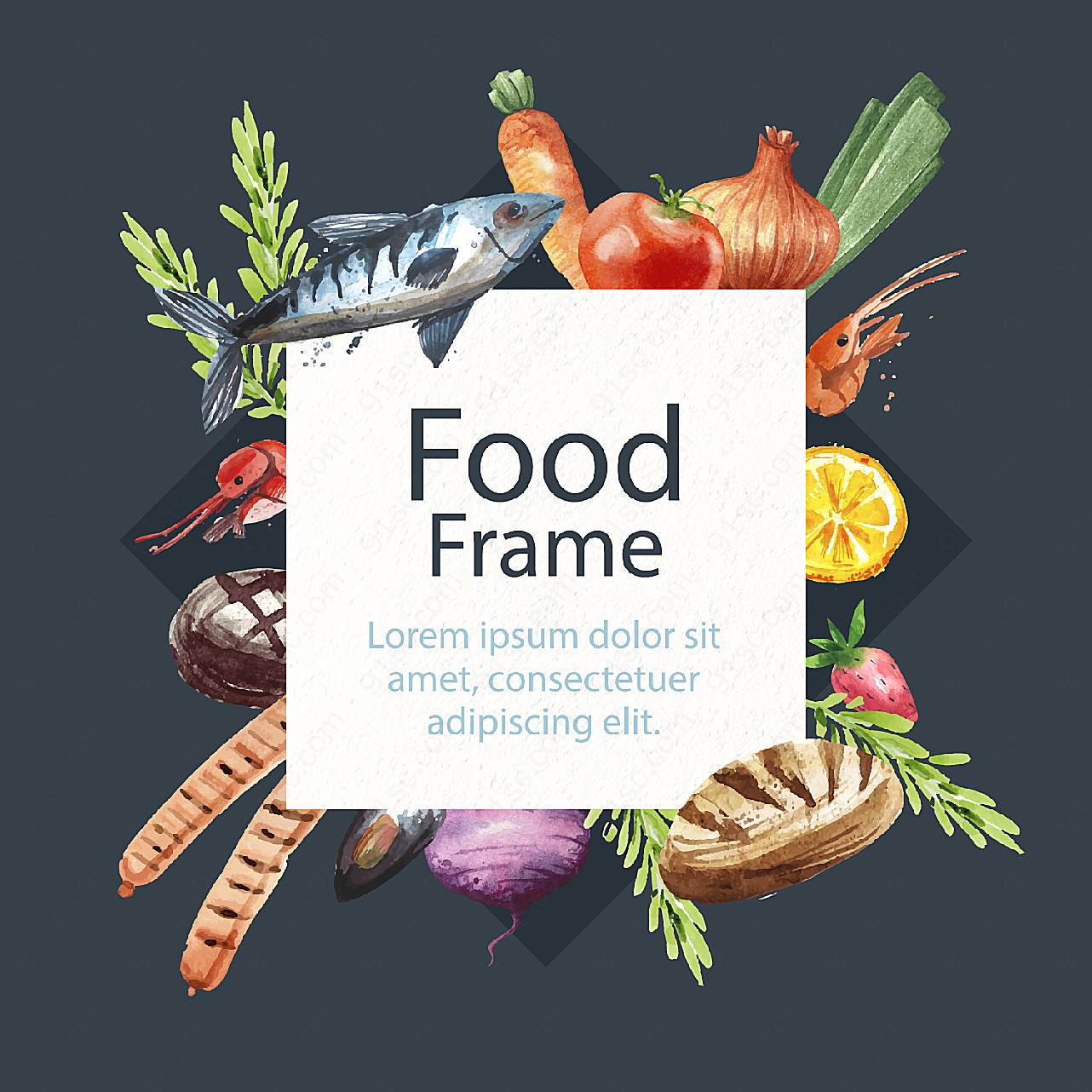 水彩绘食物框架矢量设计元素
