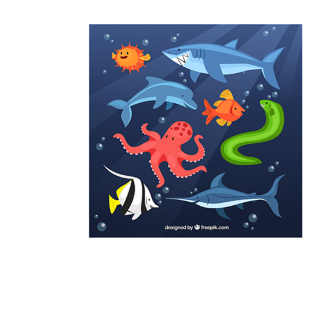 卡通海洋动物矢量水中生物
