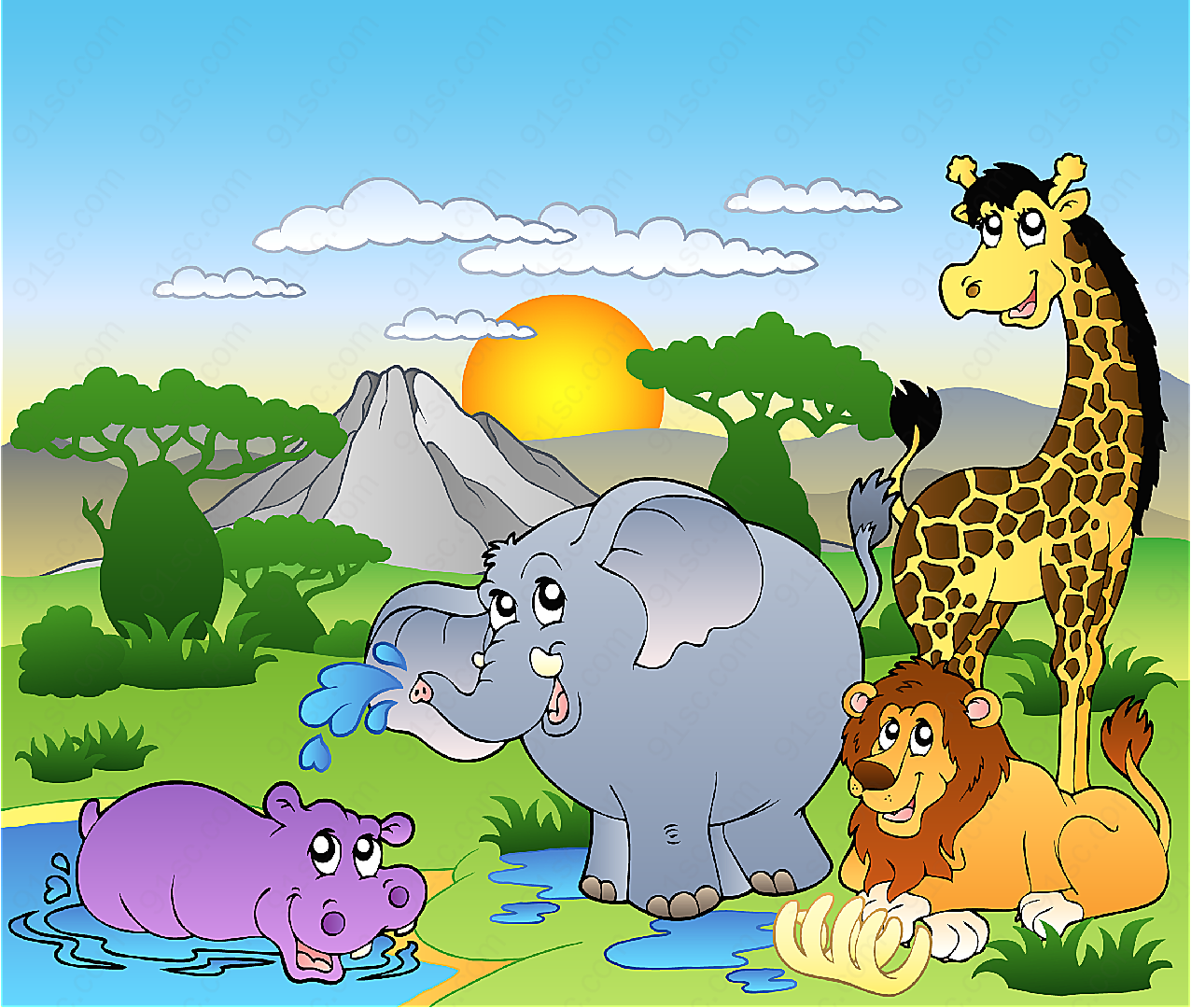 可爱卡通动物园矢量卡通动物