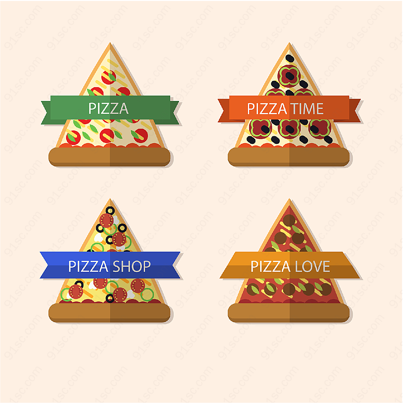 三角披萨标签label矢量