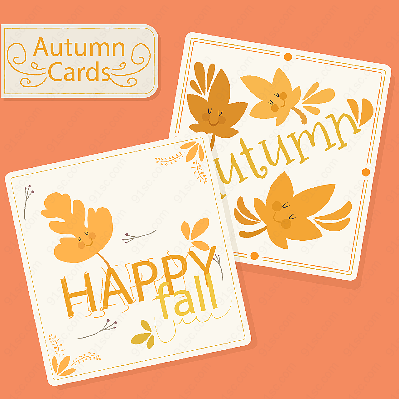 秋季树叶卡片矢量名片卡片