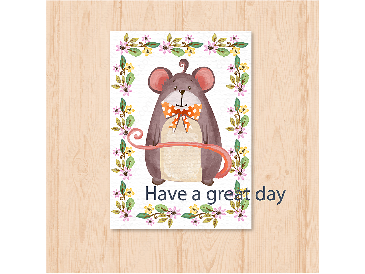 老鼠和花卉卡片矢量名片卡片