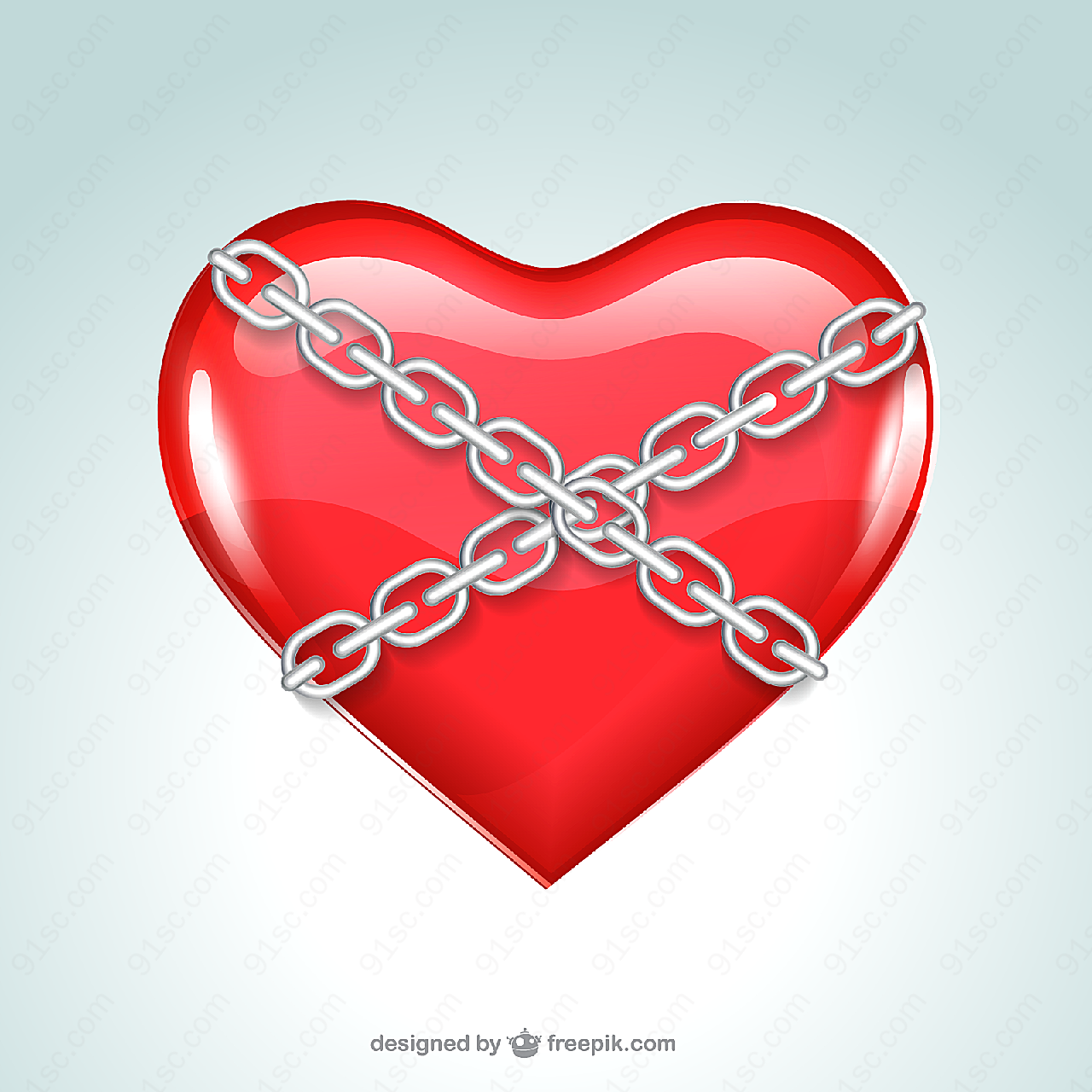 铁链捆住的爱心矢量情人节