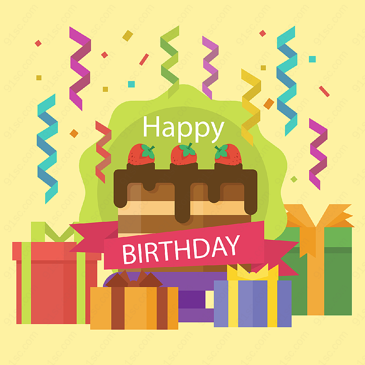 生日蛋糕和礼盒矢量生日