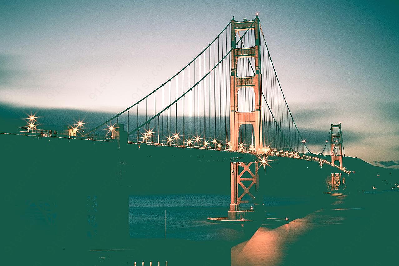 金门大桥唯美夜景图片现代建筑
