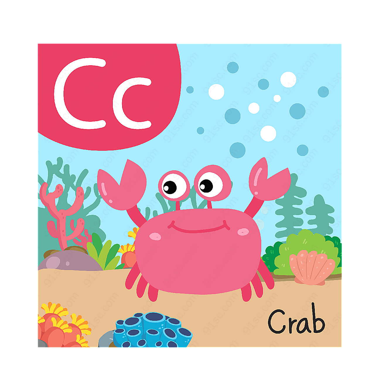 可爱卡通螃蟹矢量卡通动物