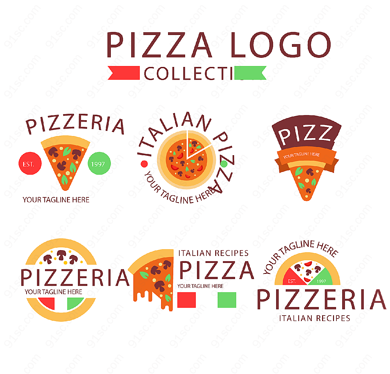 彩色披萨标志矢量各式图标