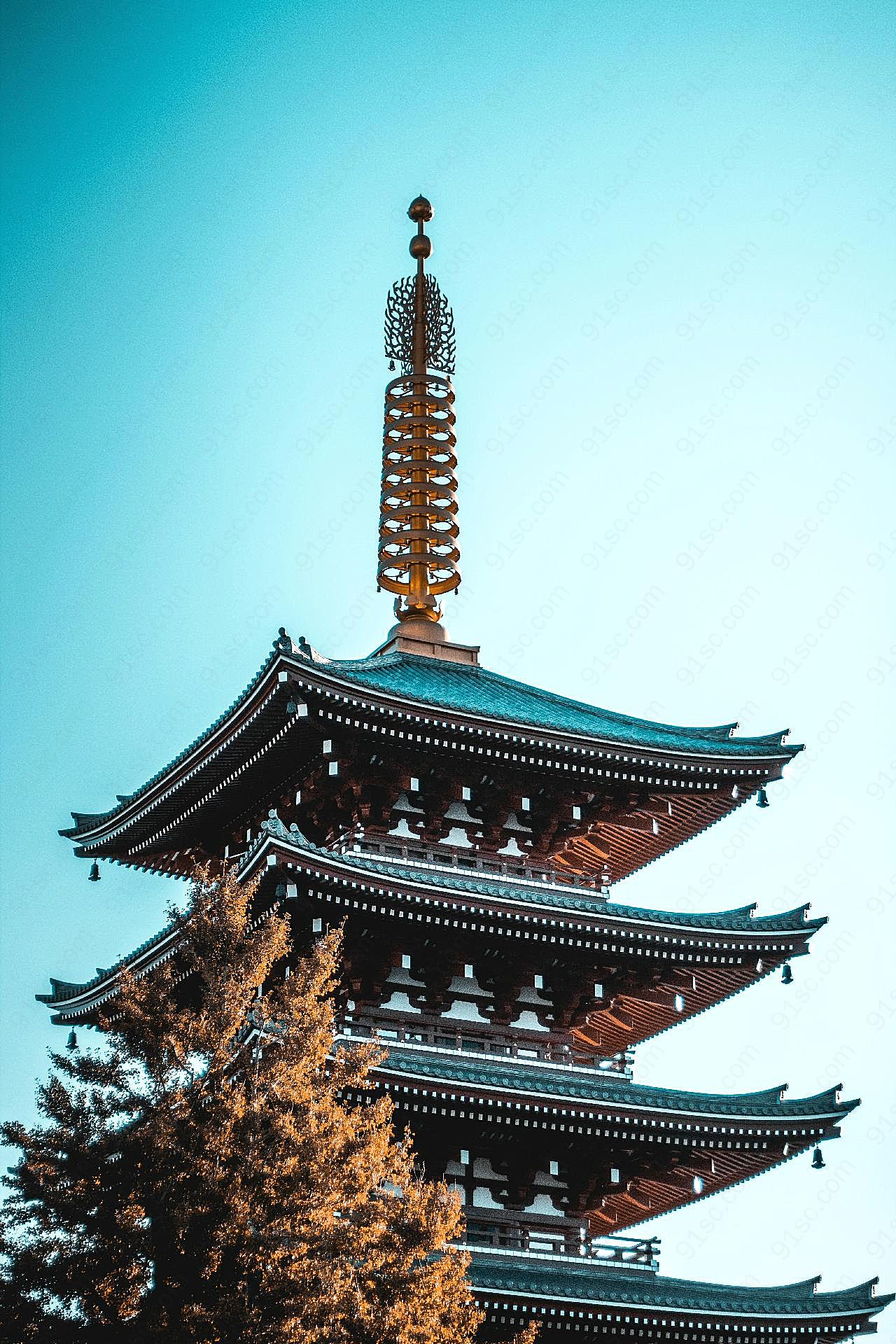 日本清水寺塔尖局部图片空间建筑