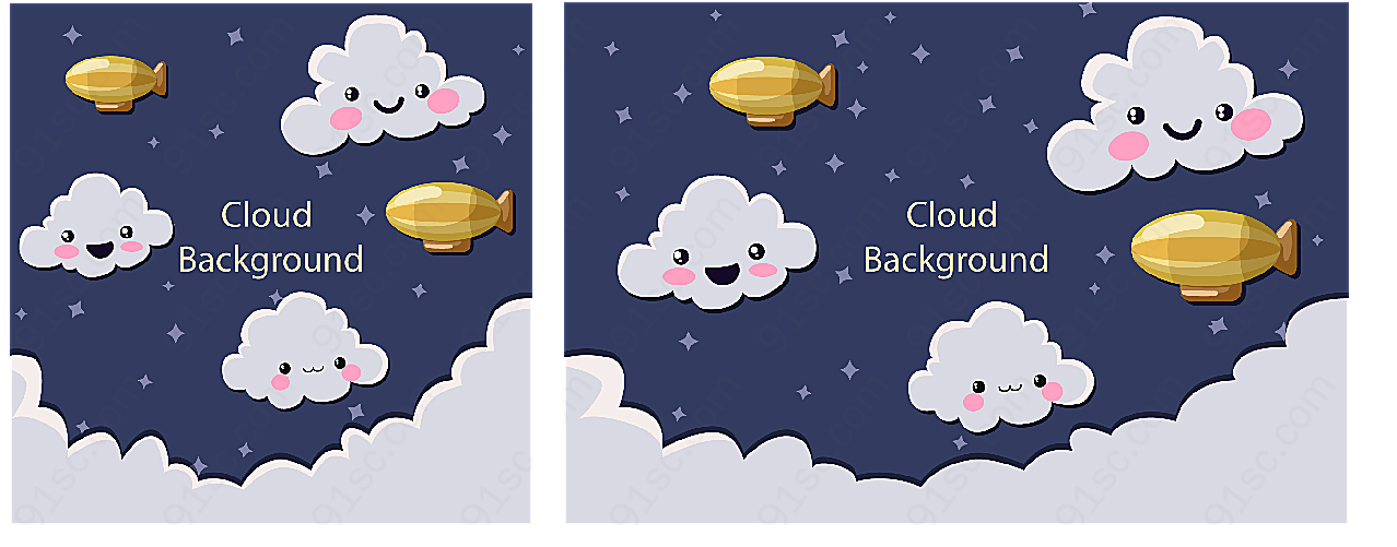 夜空中的云朵和飞艇其它矢量卡通其它